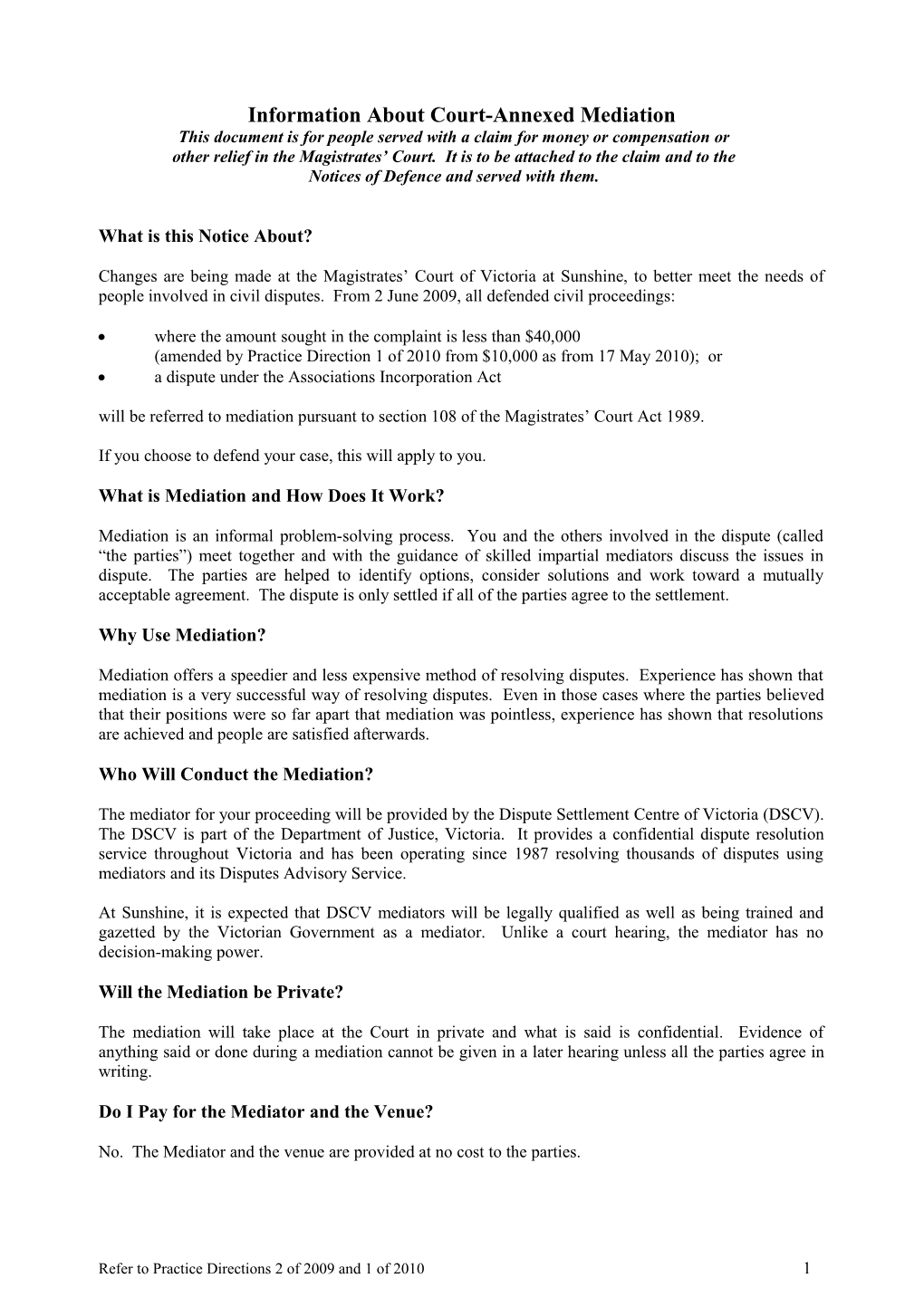 Information About Mediation-Sunshine (Word 61KB - 3 Pages)