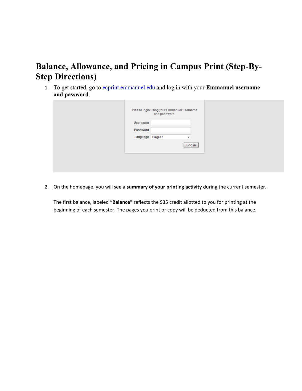 Balance, Allowance, and Pricing in Campus Print (Step-By-Step Directions)