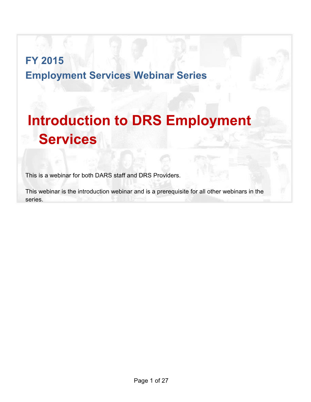 Introduction to DRS Employment Services
