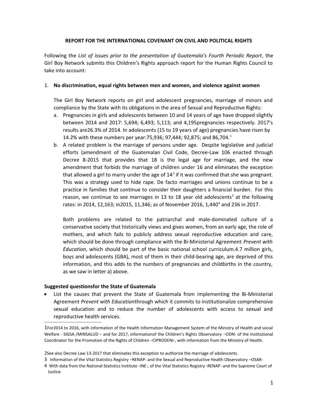 Report for the International Covenant on Civil and Political Rights