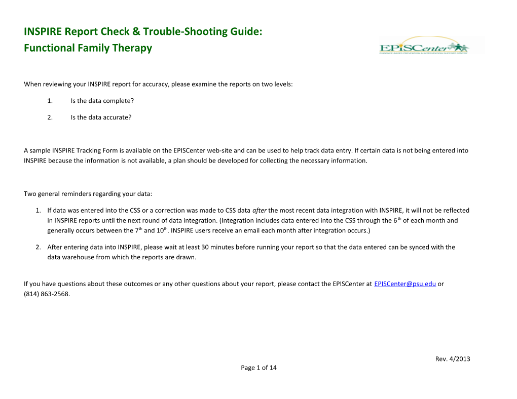 When Reviewing Your INSPIRE Report for Accuracy, Please Examine the Reports on Two Levels