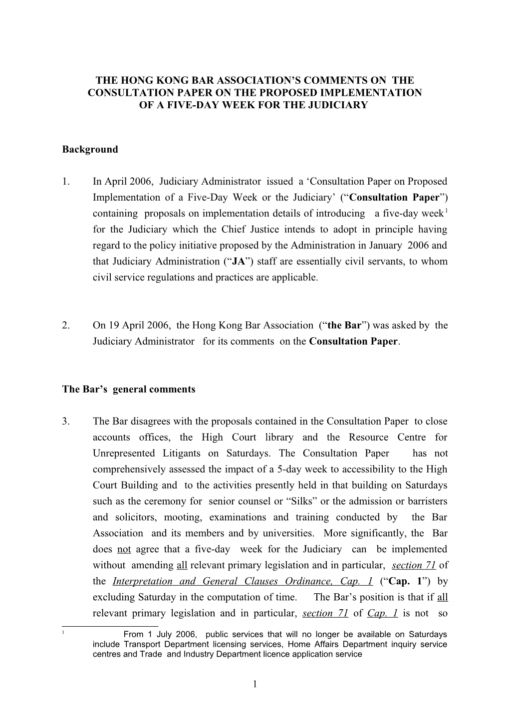 Consultation Paper on the Proposed Implementation Of