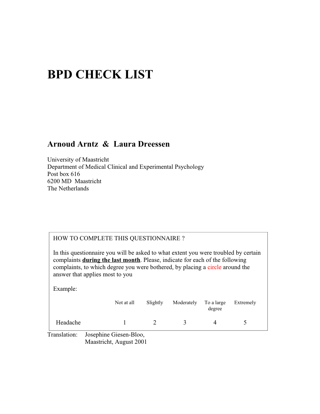 Bpd Check List