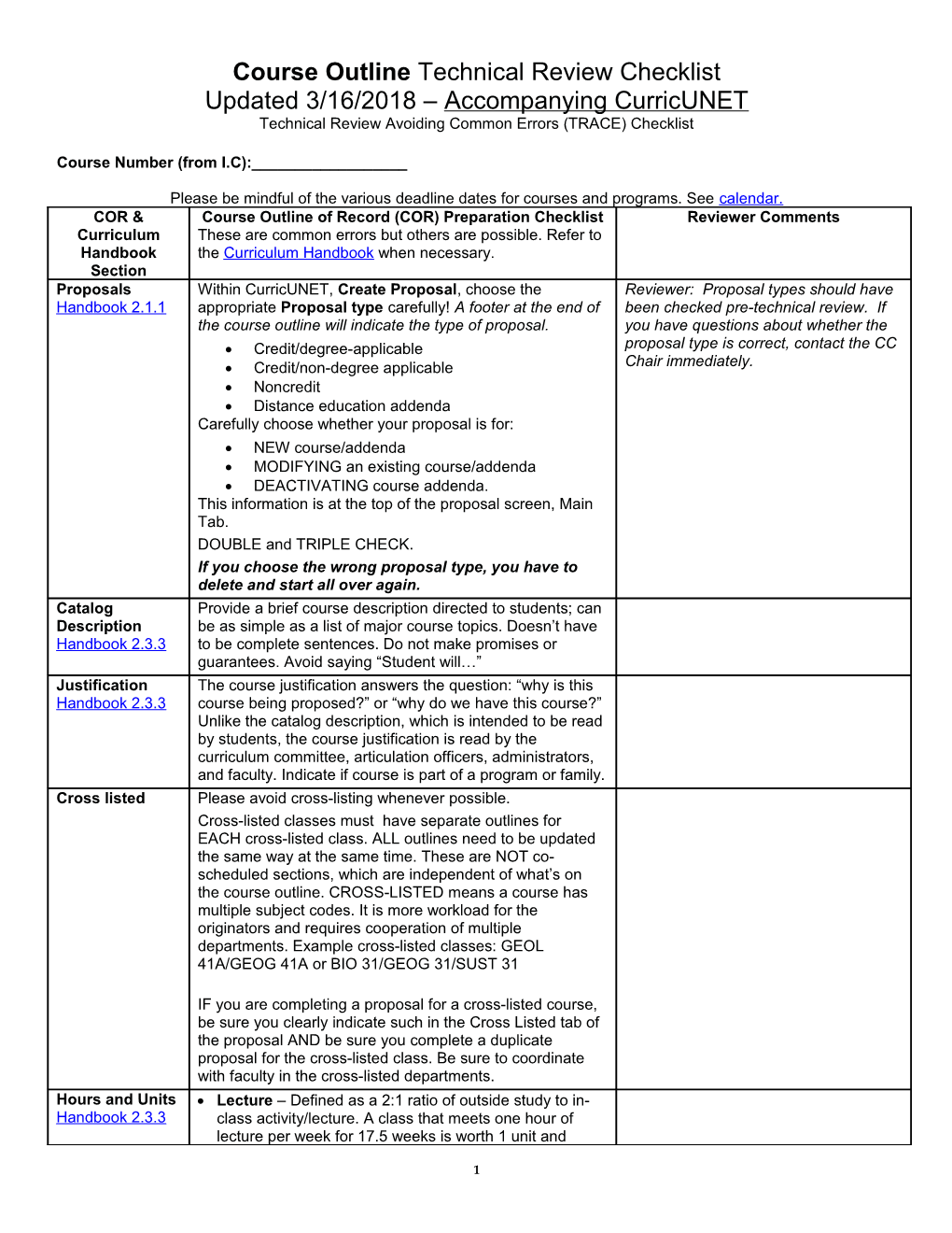 Course Outlinetechnical Review Checklist Updated 3/16/2018 Accompanying Curricunet