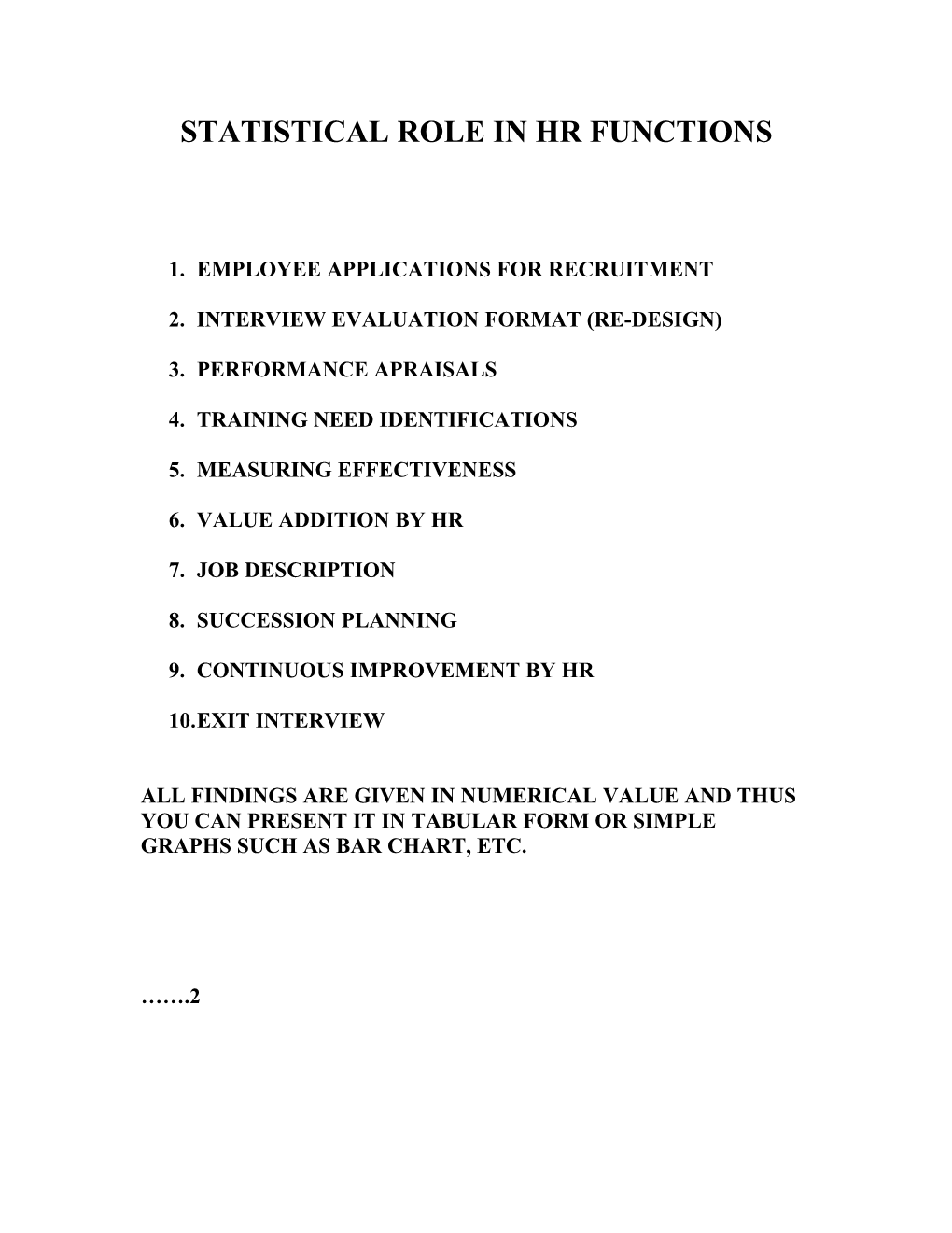 Statistical Role in Hr Functions