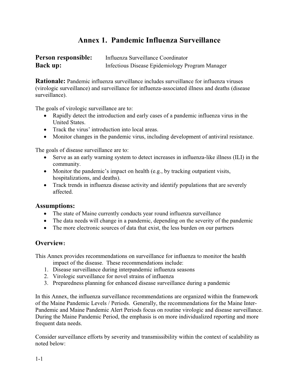 Annex 1. Pandemic Influenza Surveillance