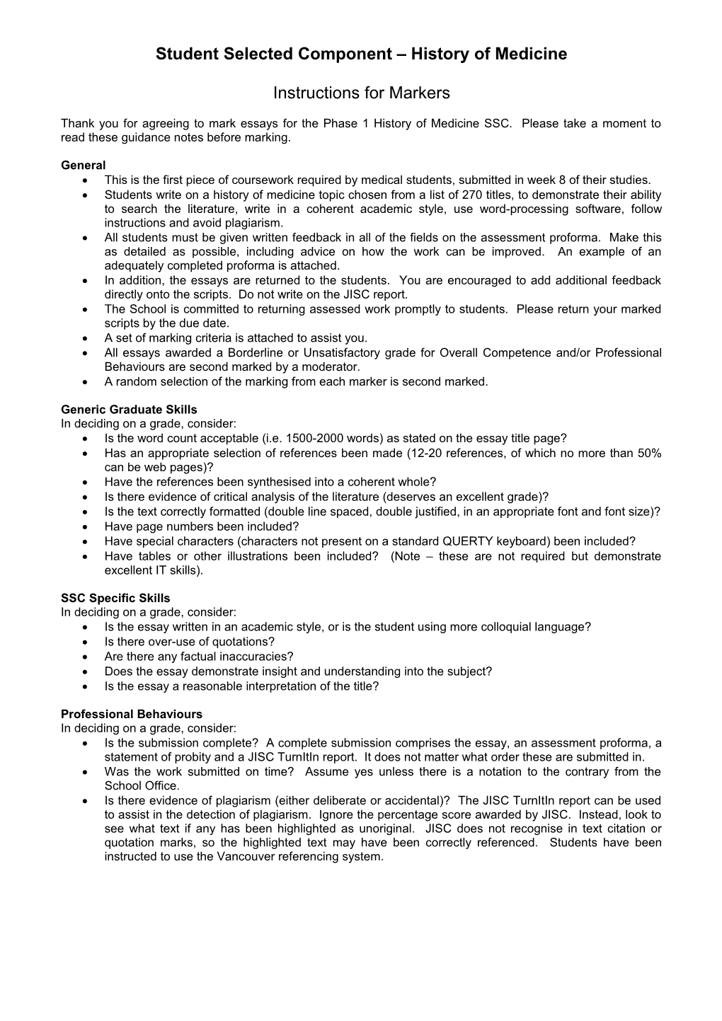 Student Selected Component History of Medicine