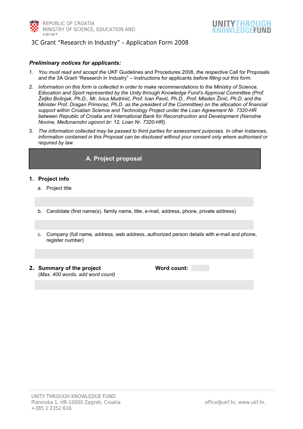 3C Grant Research in Industry Application Form 2008