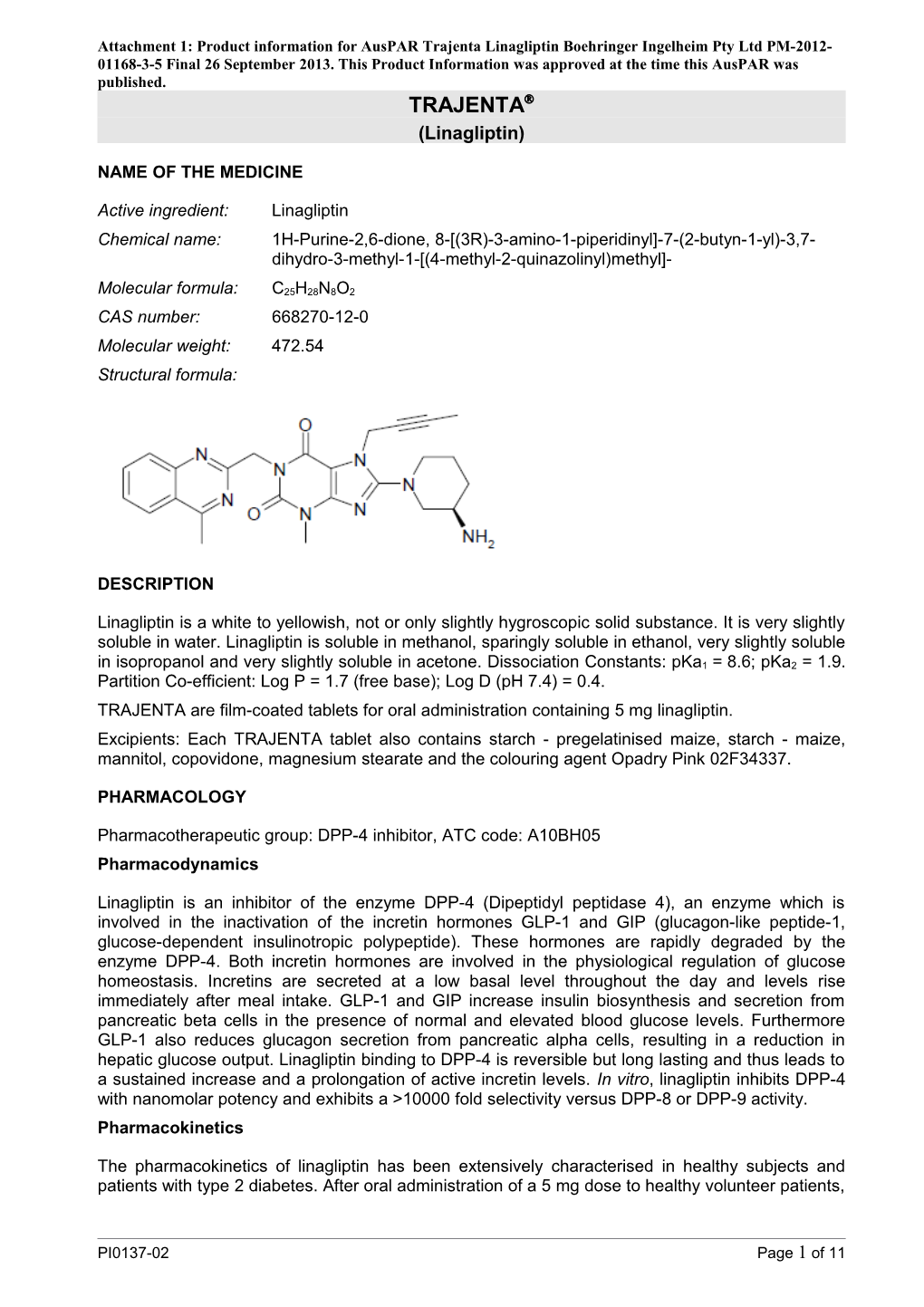 Attachment 1. Product Information for Trajenta