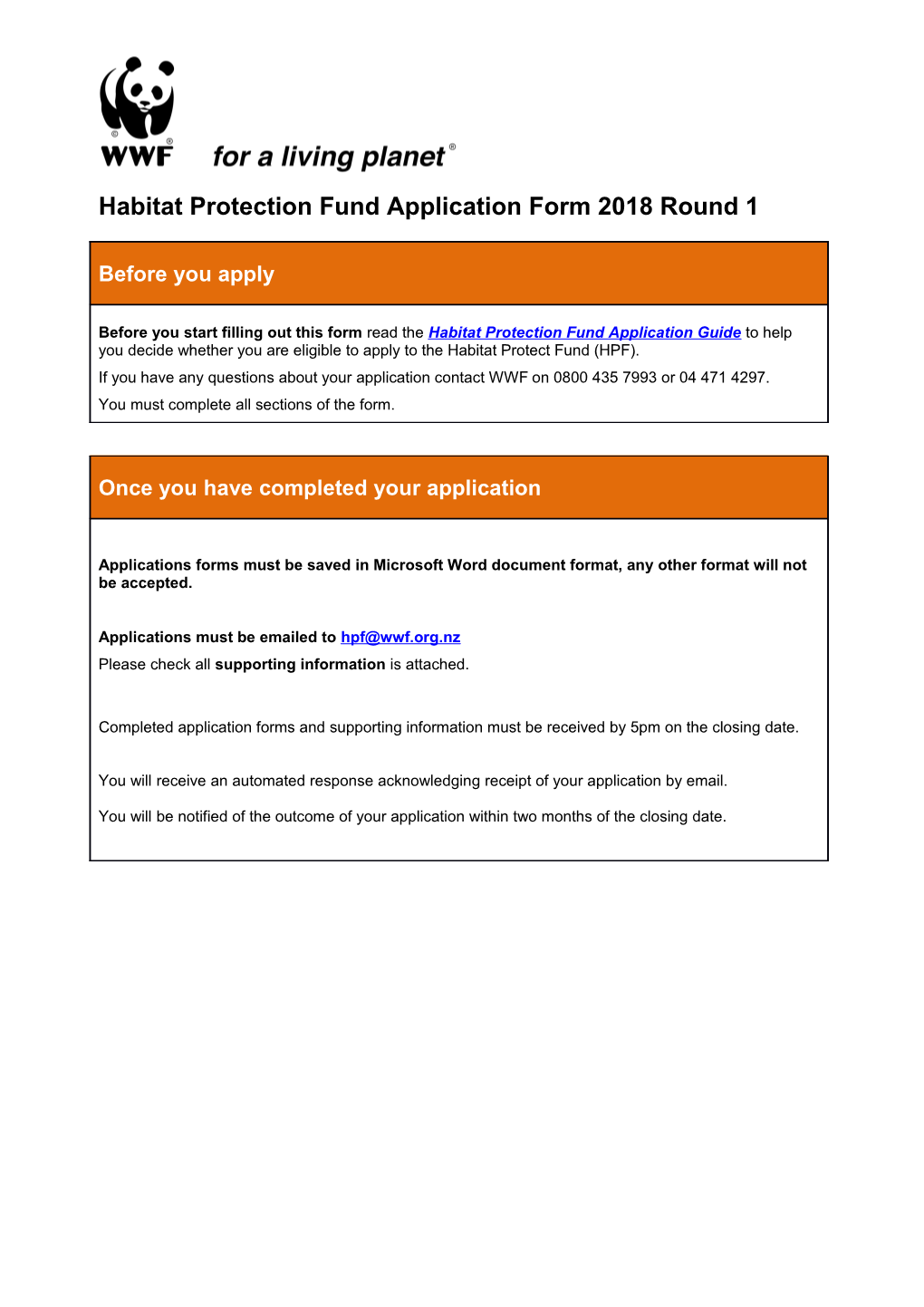 Habitat Protection Fundapplication Form 2018 Round 1