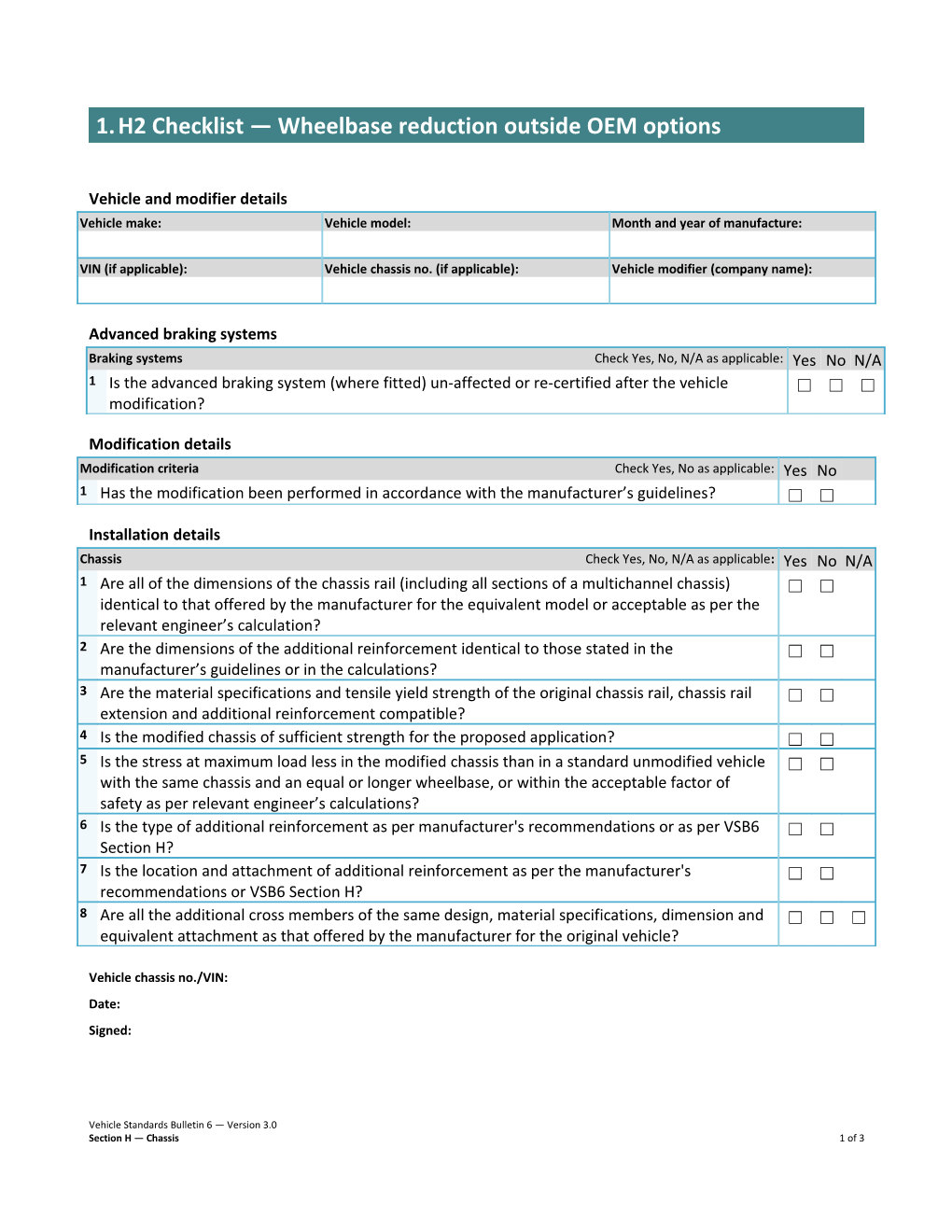 H2 Checklist - Wheelbase Reduction Outside OEM Options