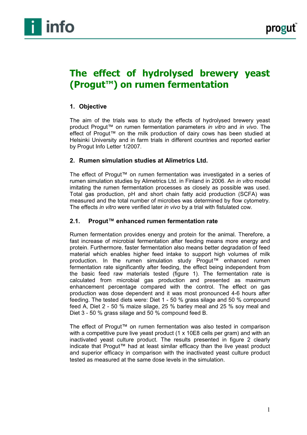The Effect of Hydrolysed Brewery Yeast (Progut )On Rumen Fermentation