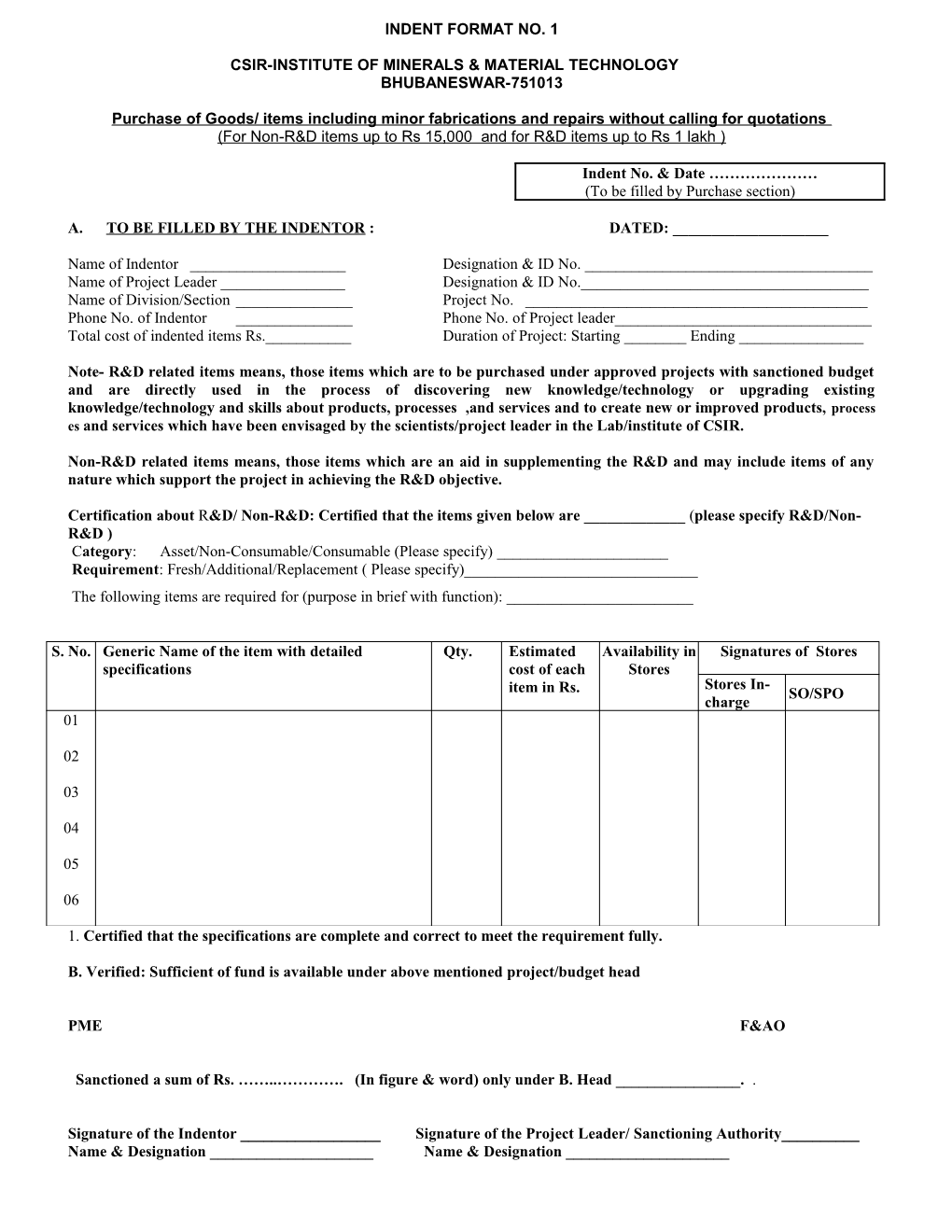 Indent Format No. 1