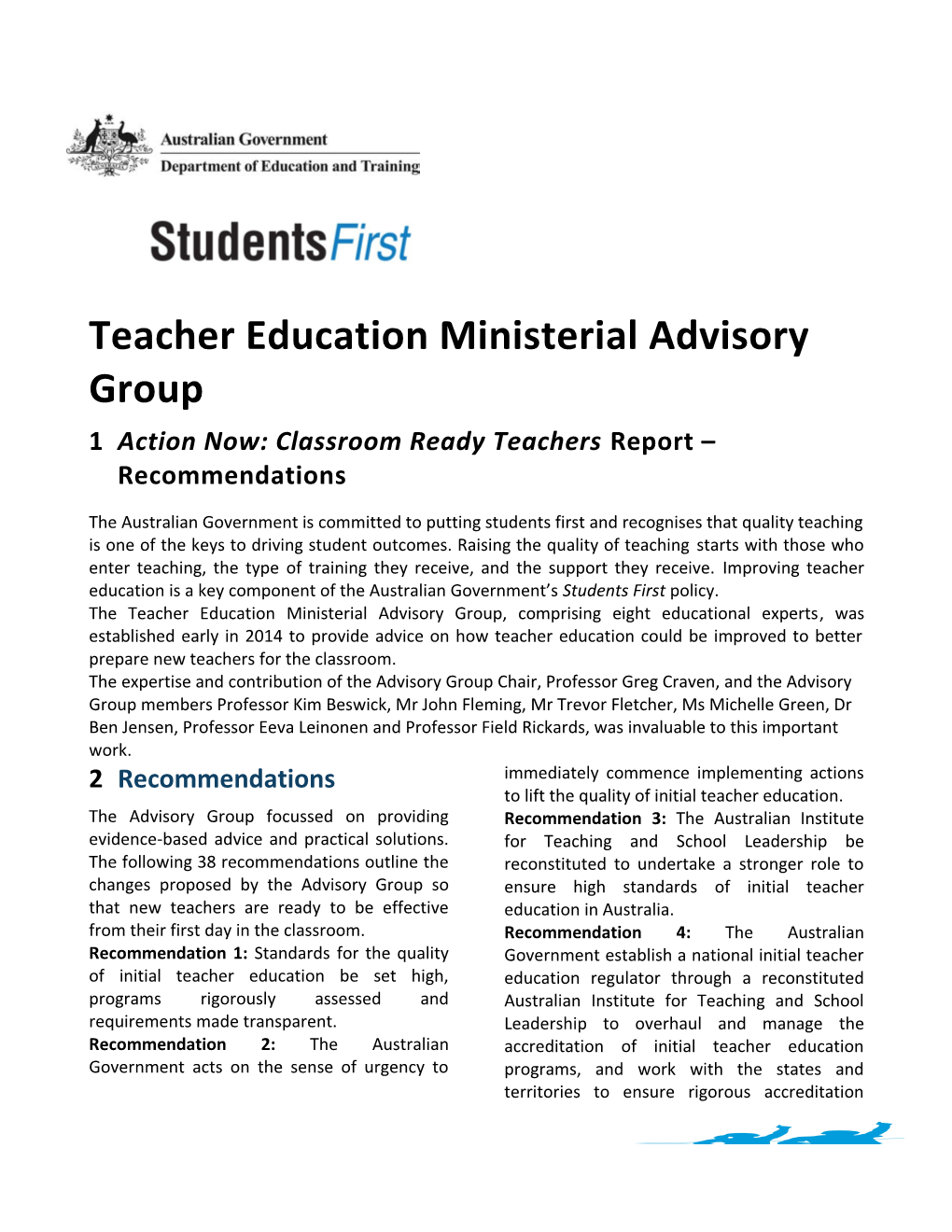 Teacher Education Ministerial Advisory Group