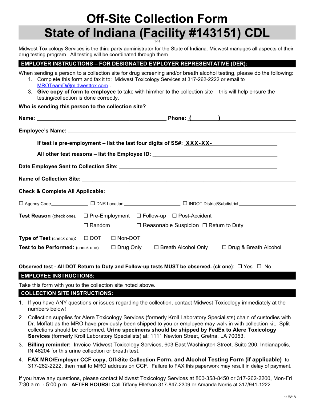 Off-Site Collection Form State of Indiana