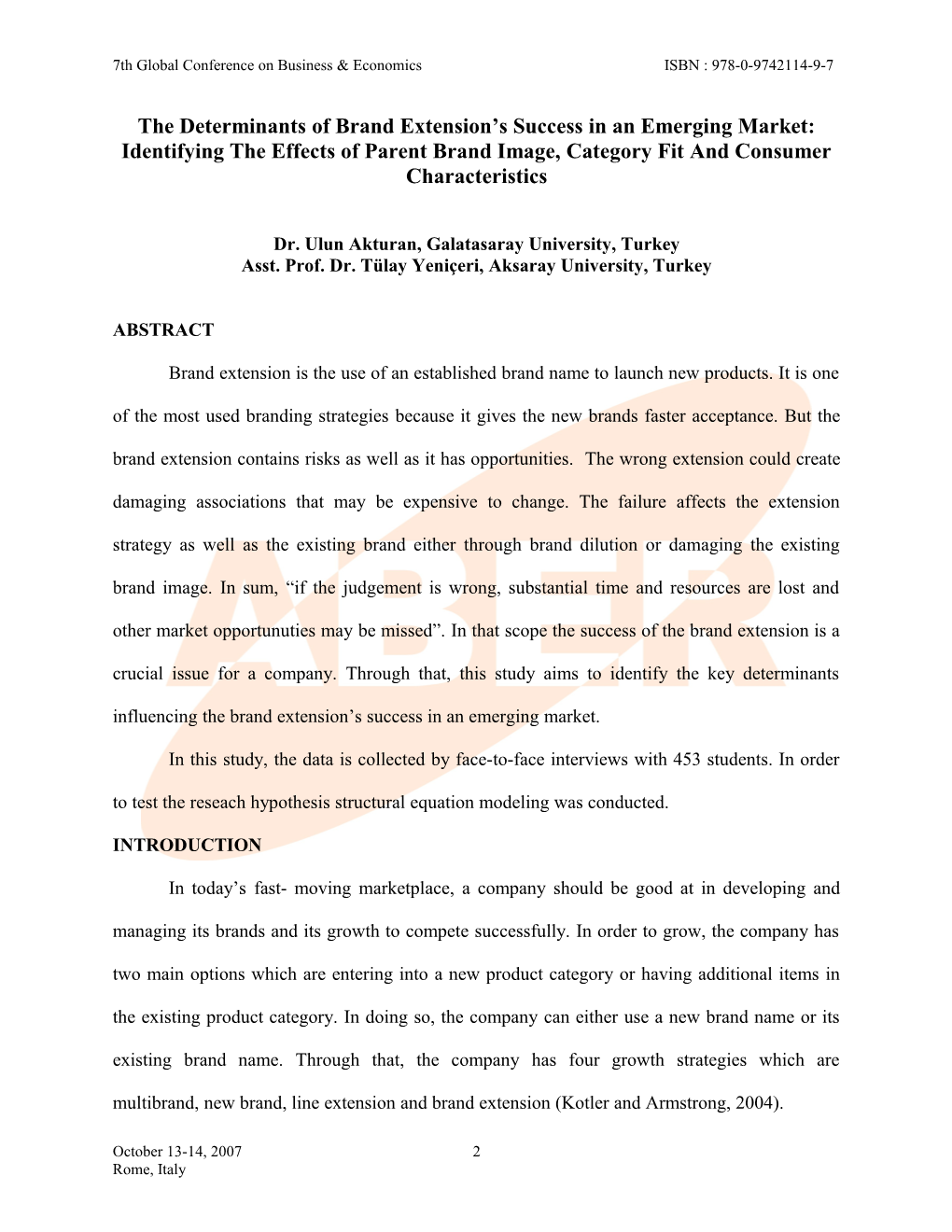 The Determinants of Brand Extension S Success in an Emerging Market: Identifying the Effects