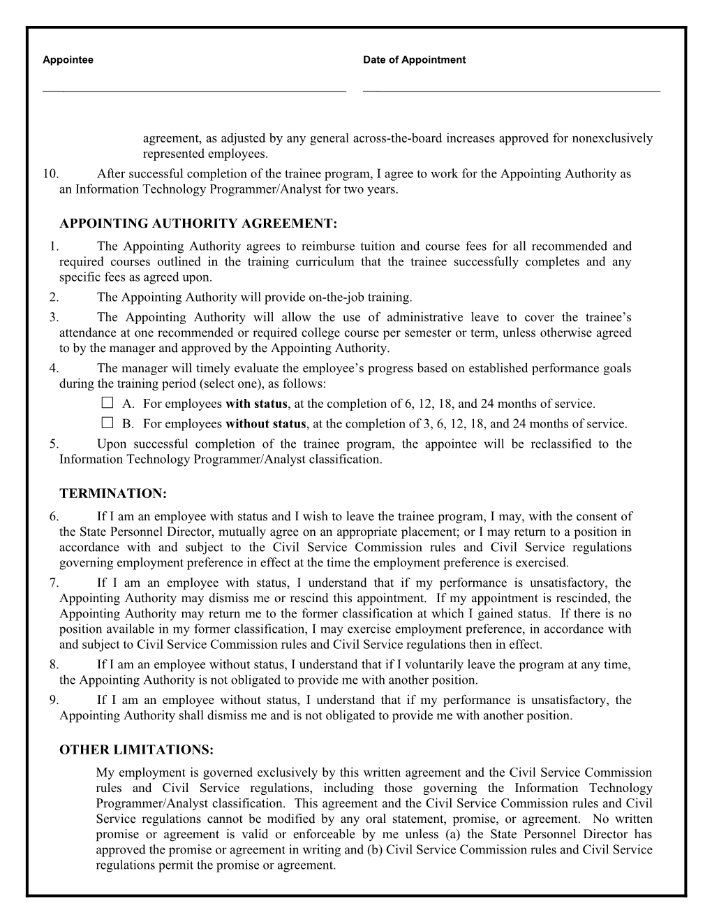 CS-1755 Appointment Agreement