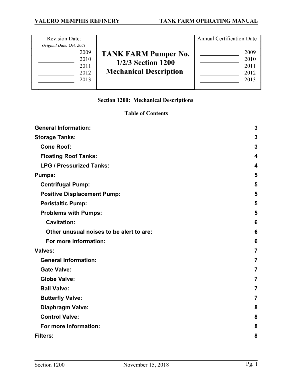 Section 1200/1300-Mechanical Descriptions and Utilities