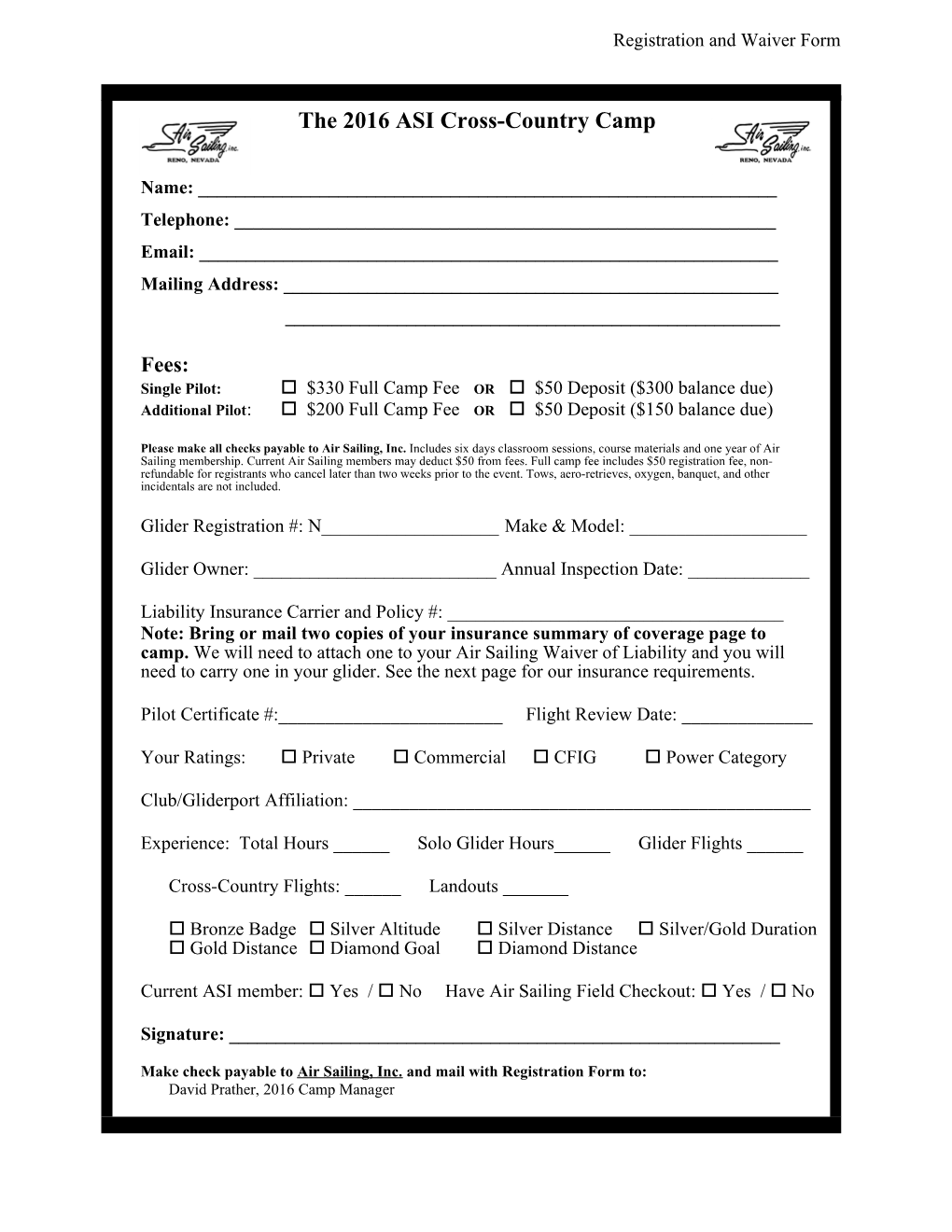 Registration and Waiver Form