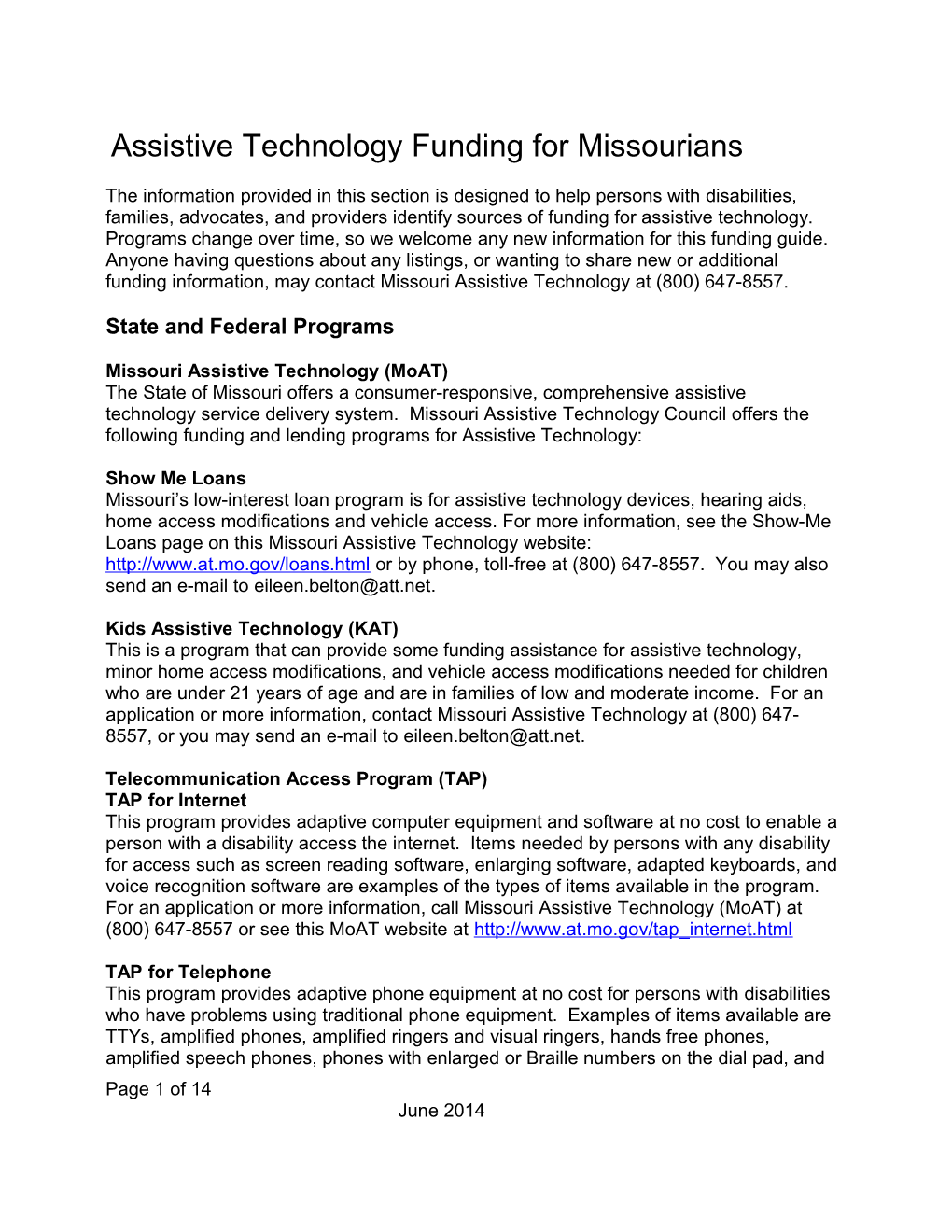 Funding for Assistive Technology in Missouri