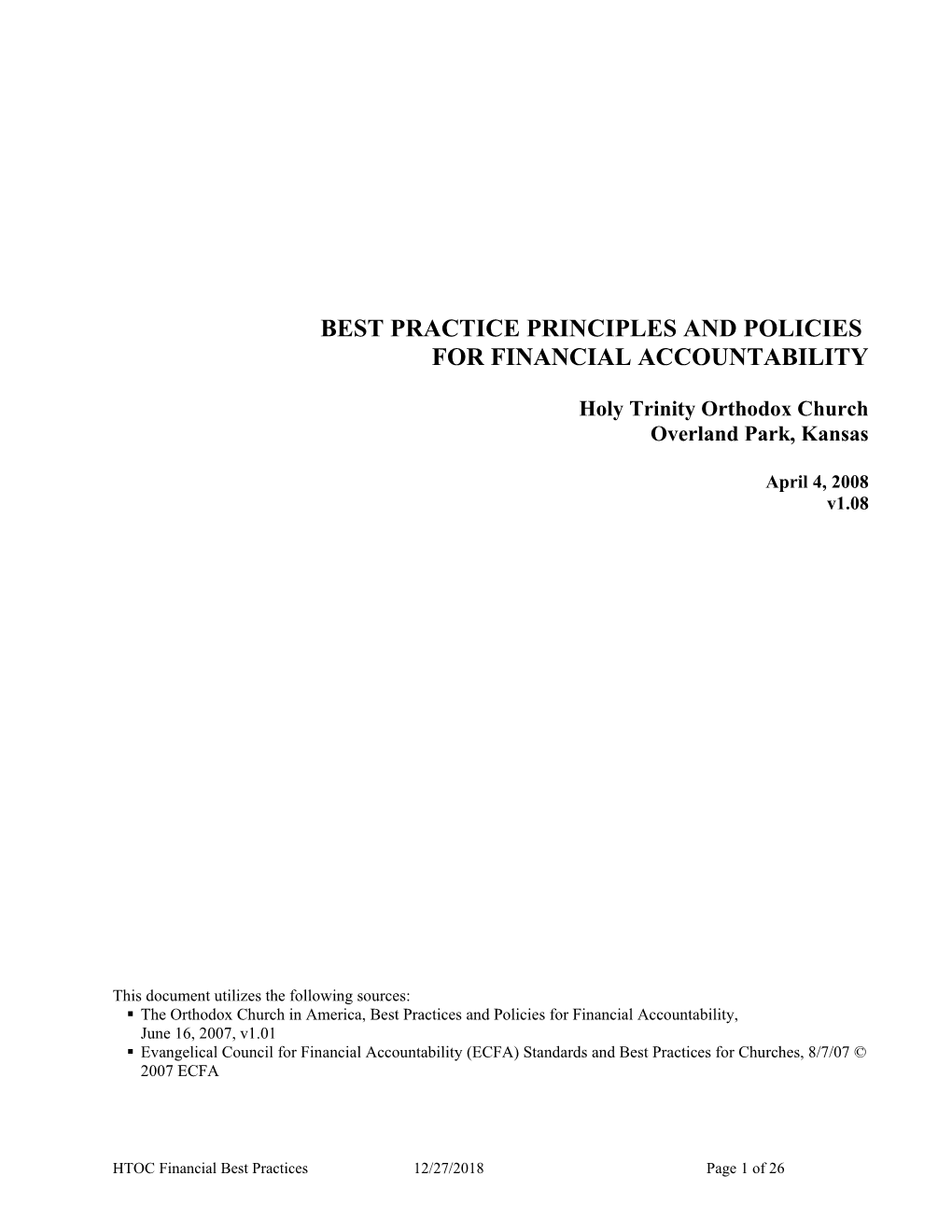 Best Practice Principles and Policies
