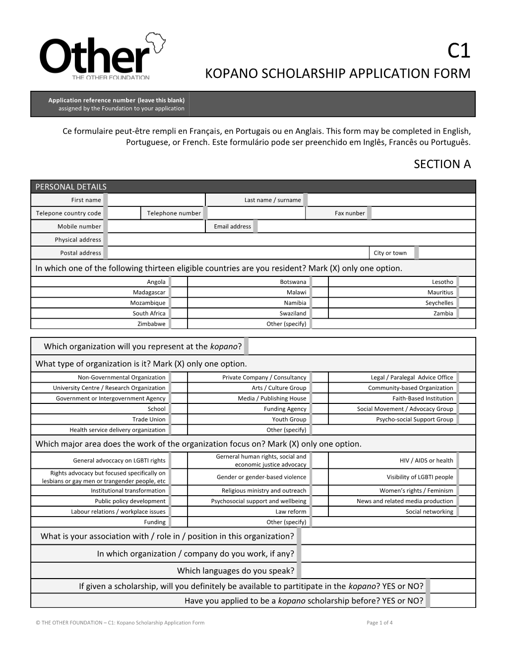Kopano Scholarship Application Form
