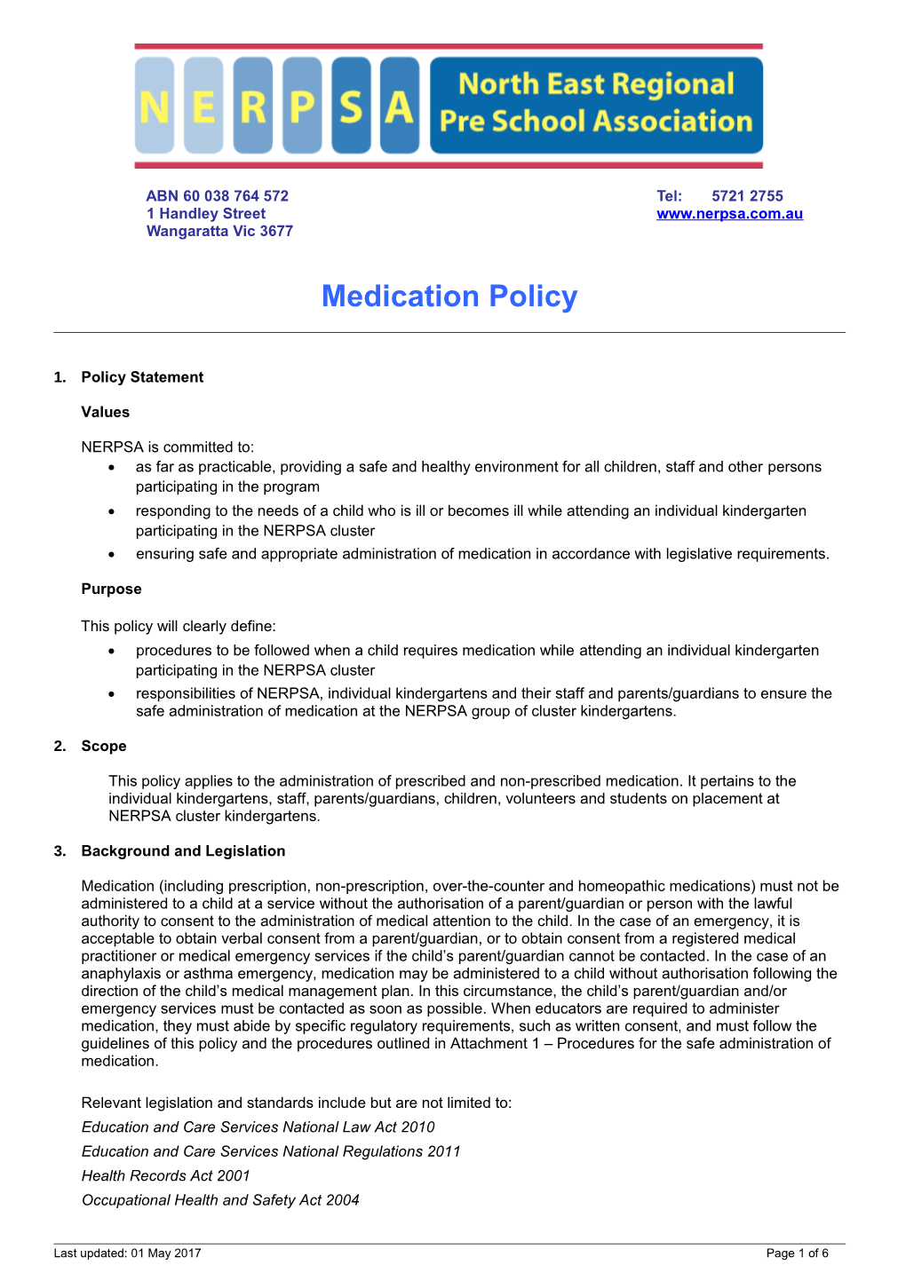 NERPSA Medication Policy