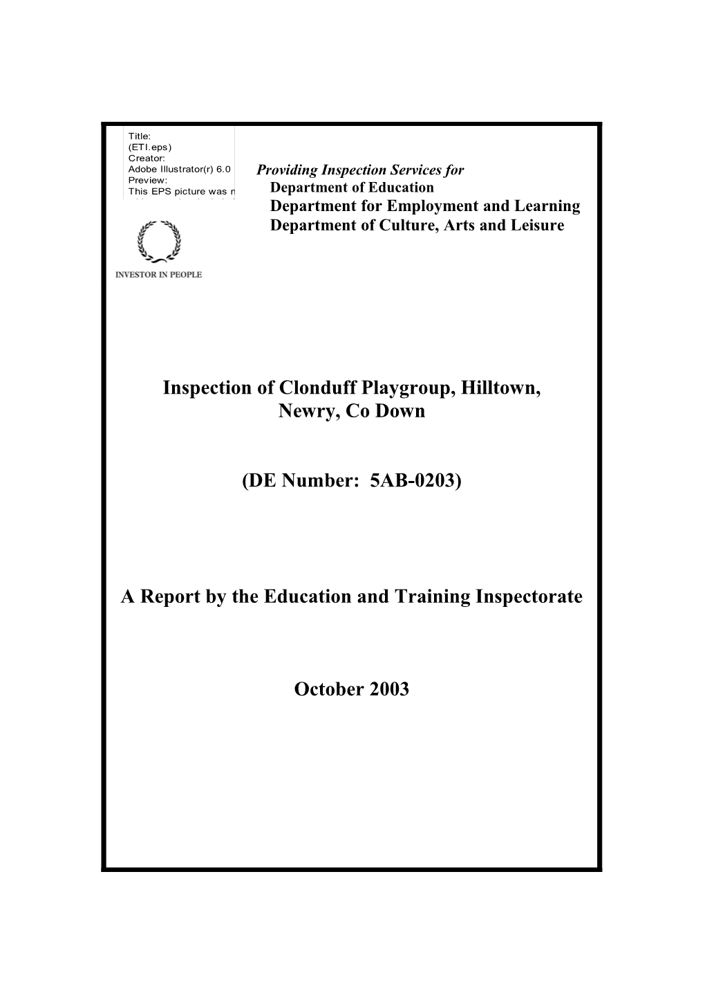 Report on the Inspection of Clonduff Pre-School, Hilltown, Co