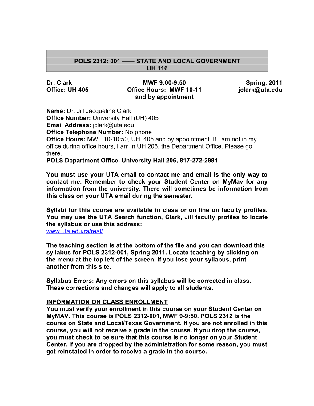 Pols 2312: 001 State and Local Government