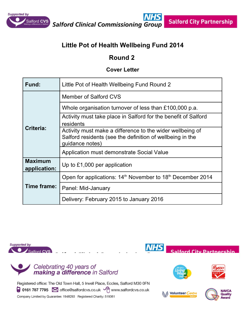 Little Pot of Health Wellbeing Fund 2014