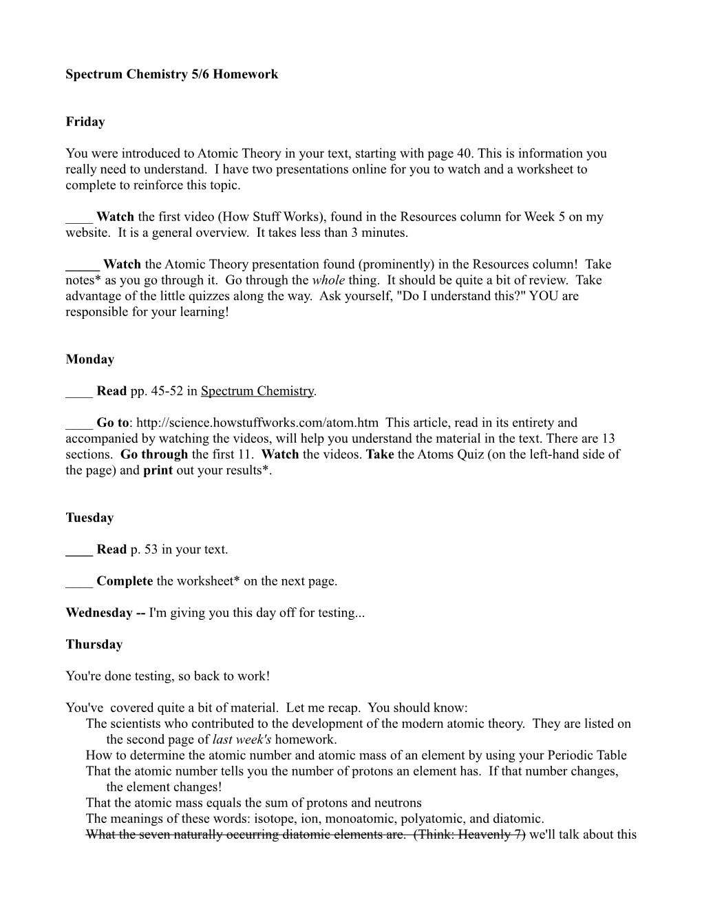 Spectrum Chemistry 5/6 Homework