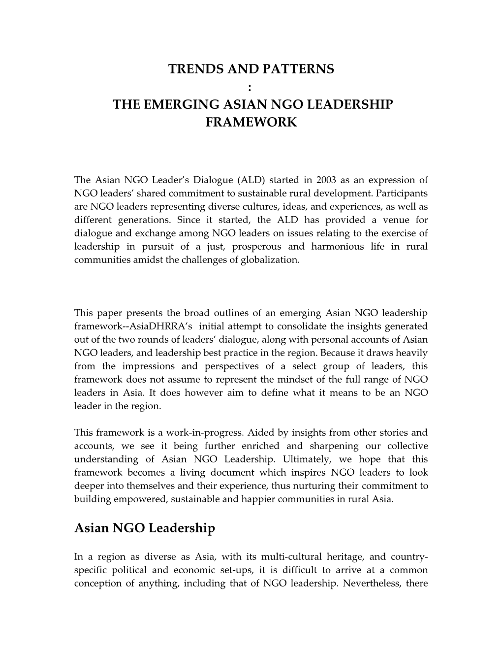 Emerging Asian Ngo Leadership Framework