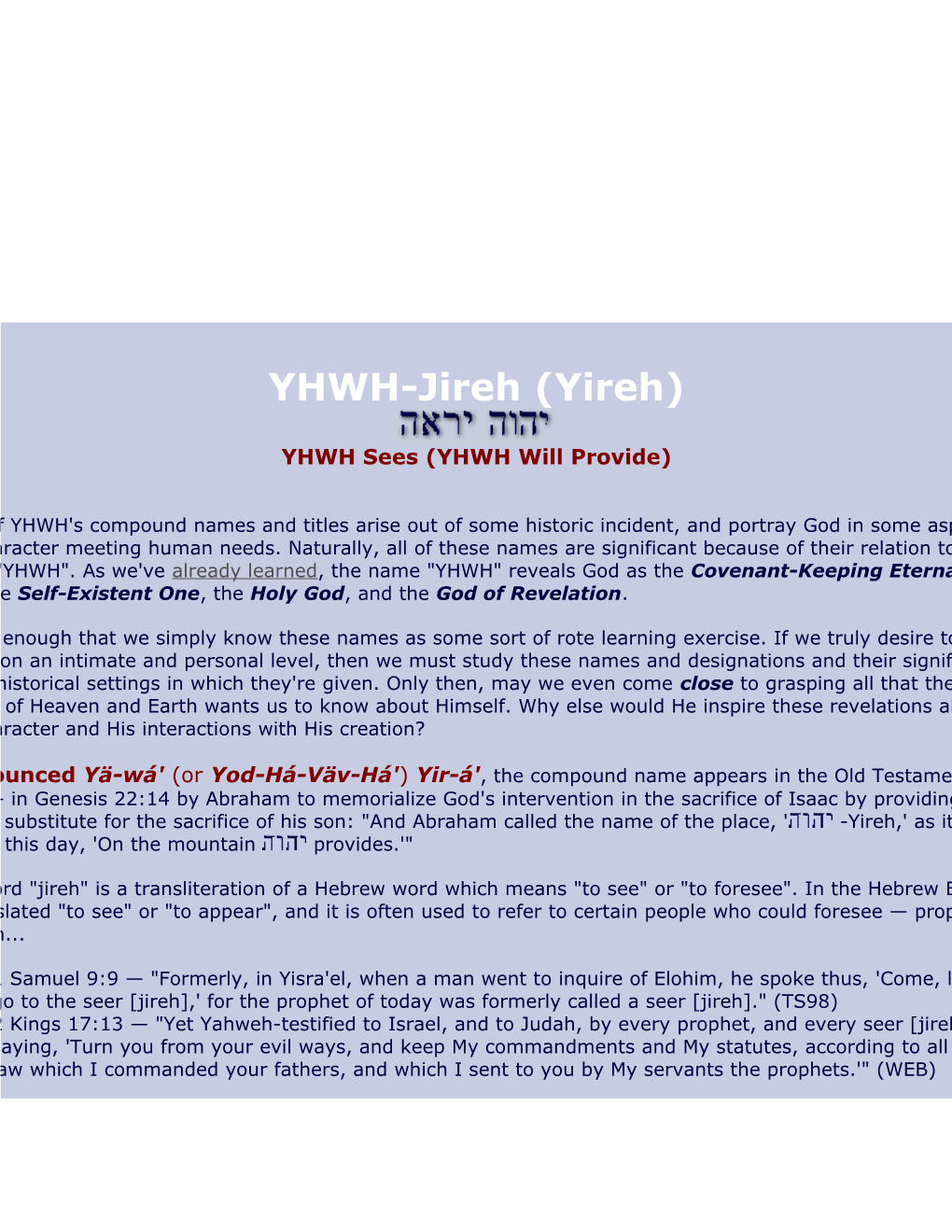 The Names & Attributes of God: YHWH-Jireh (Yireh)