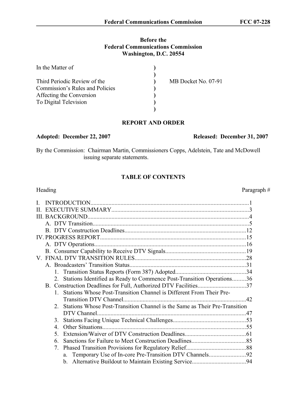 Federal Communications Commissionfcc 07-228