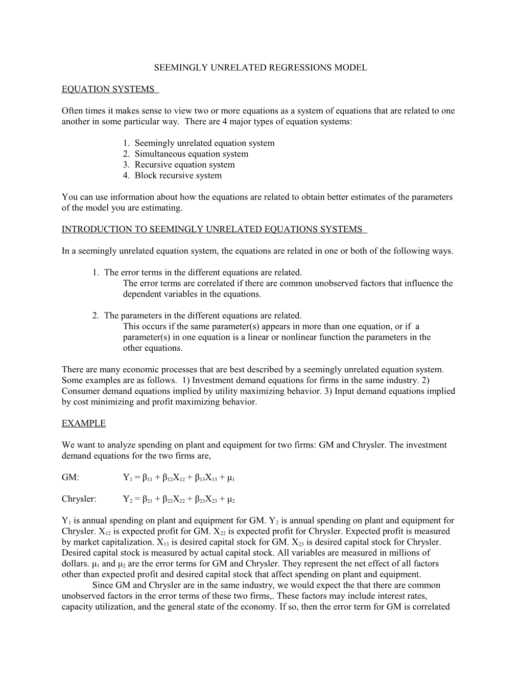 Seemingly Unrelated Regressions Model