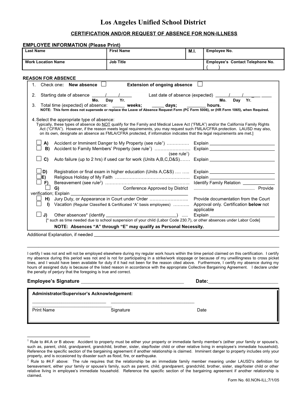 Appendix D: Request for Absence/Certification of Absence (Illness, Injury, New Child)