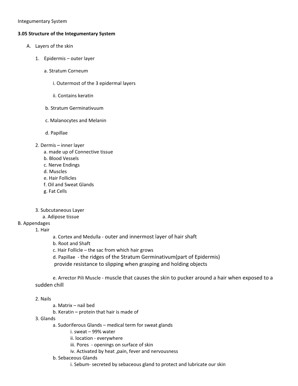 3.05 Structure of the Integumentary System