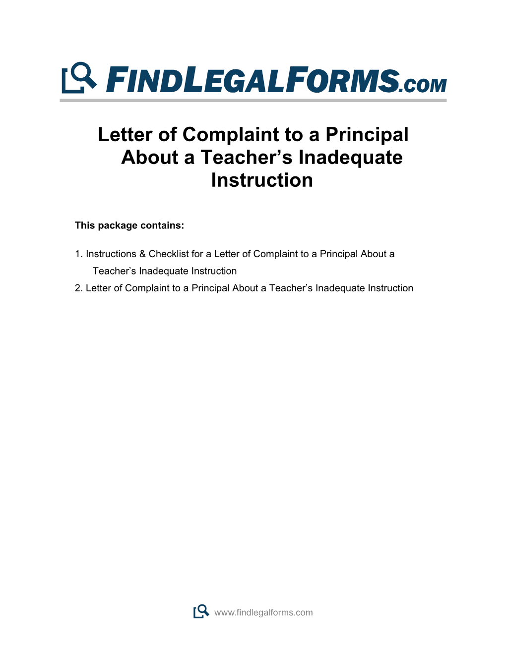 Letter of Complaint to a Principal About a Teacher S Inadequate Instruction