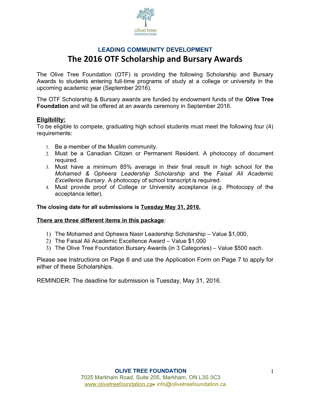 The 2016 OTF Scholarship and Bursary Awards