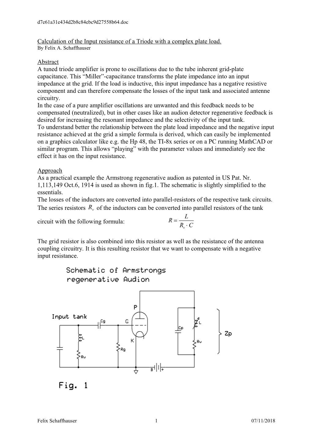 Calculation of the Input Resistance of a Triode with a Complex Plate Load