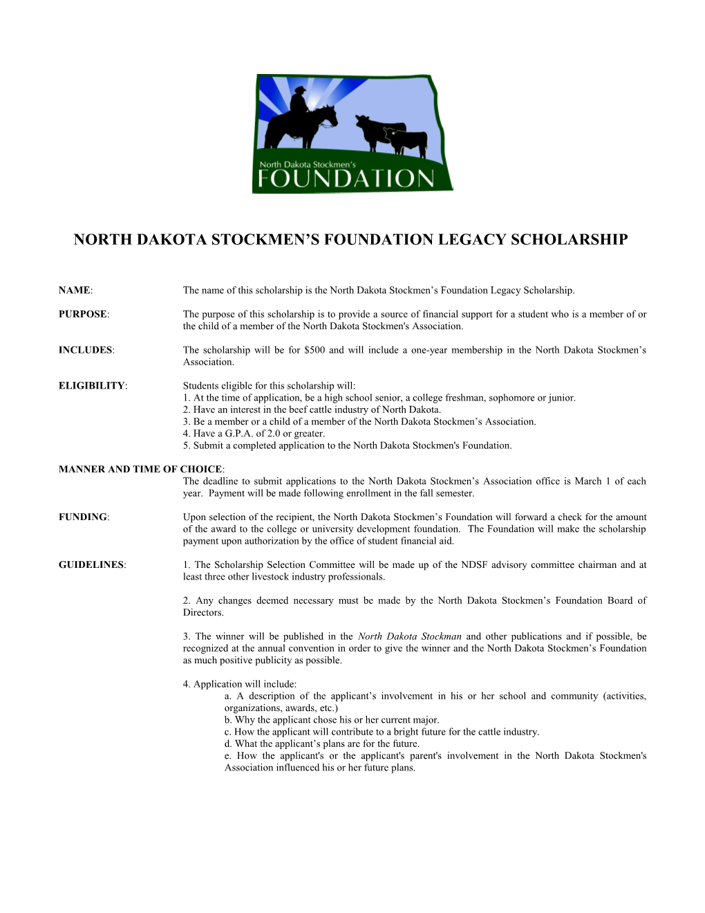 North Dakota Stockmen S Association Vet Scholarship