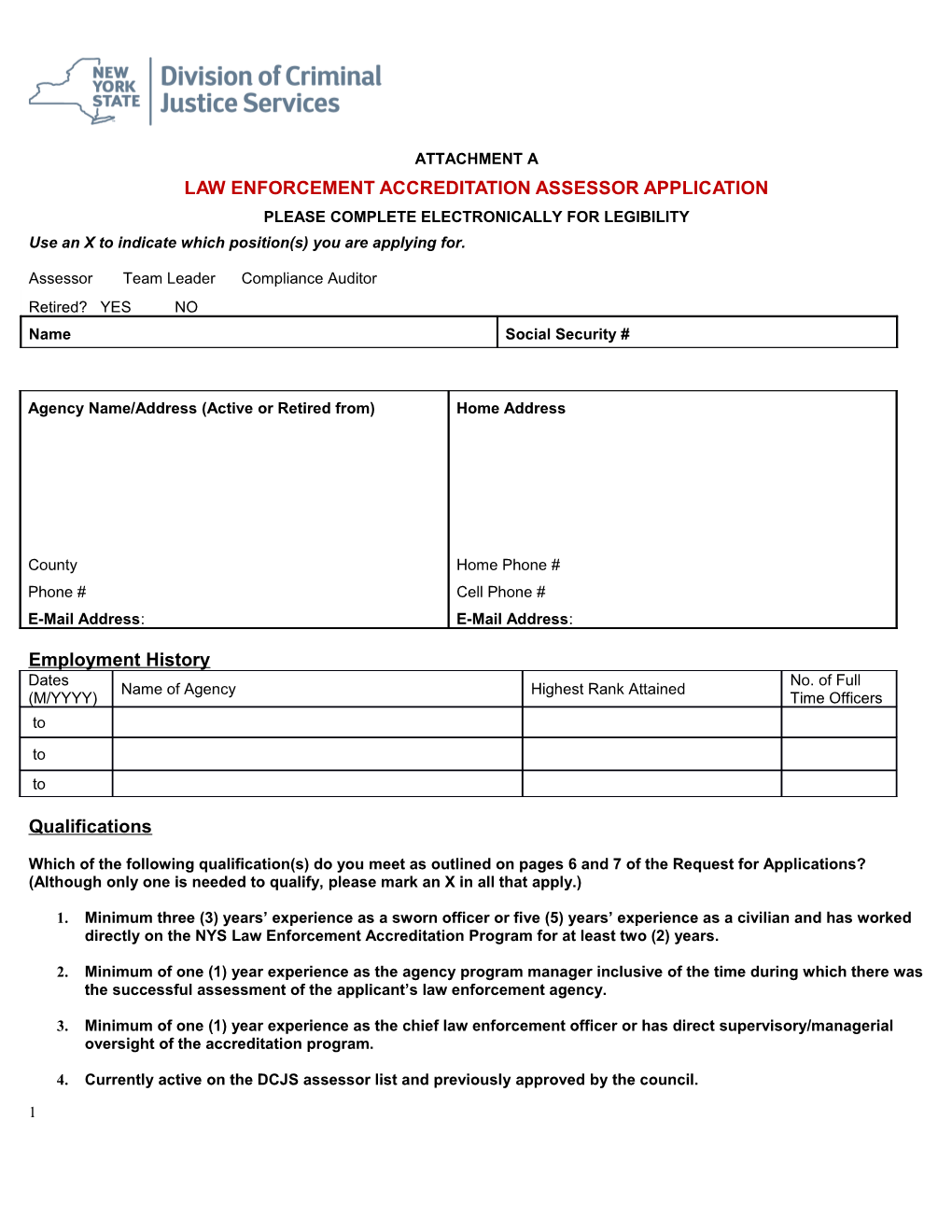 Law Enforcement Accreditation Assessor Application