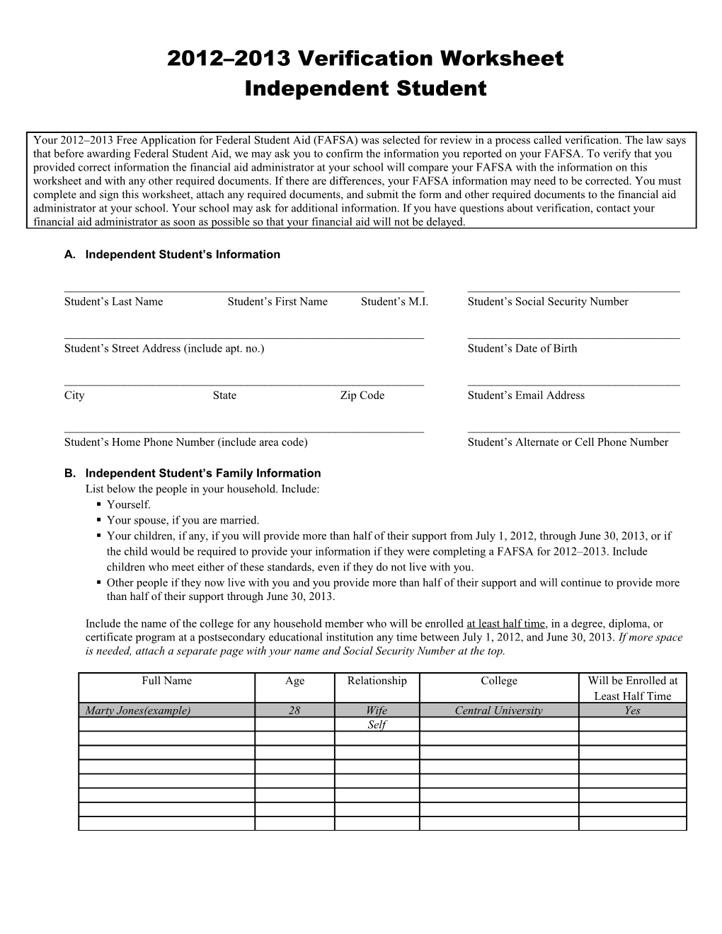 2012 2013 Verification Worksheet