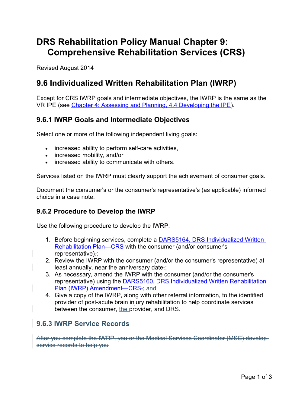 DRS RPM Chapter 9 Revisions, August 2014