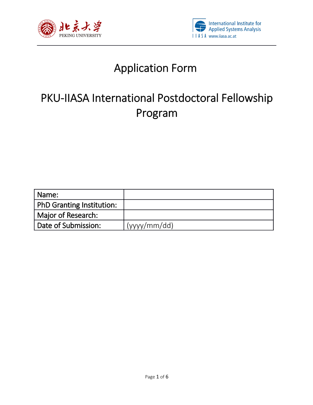 PKU-IIASA International Postdoctoral Fellowship Program