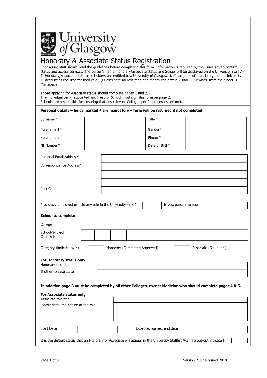 Honorary & Associate Status Registration