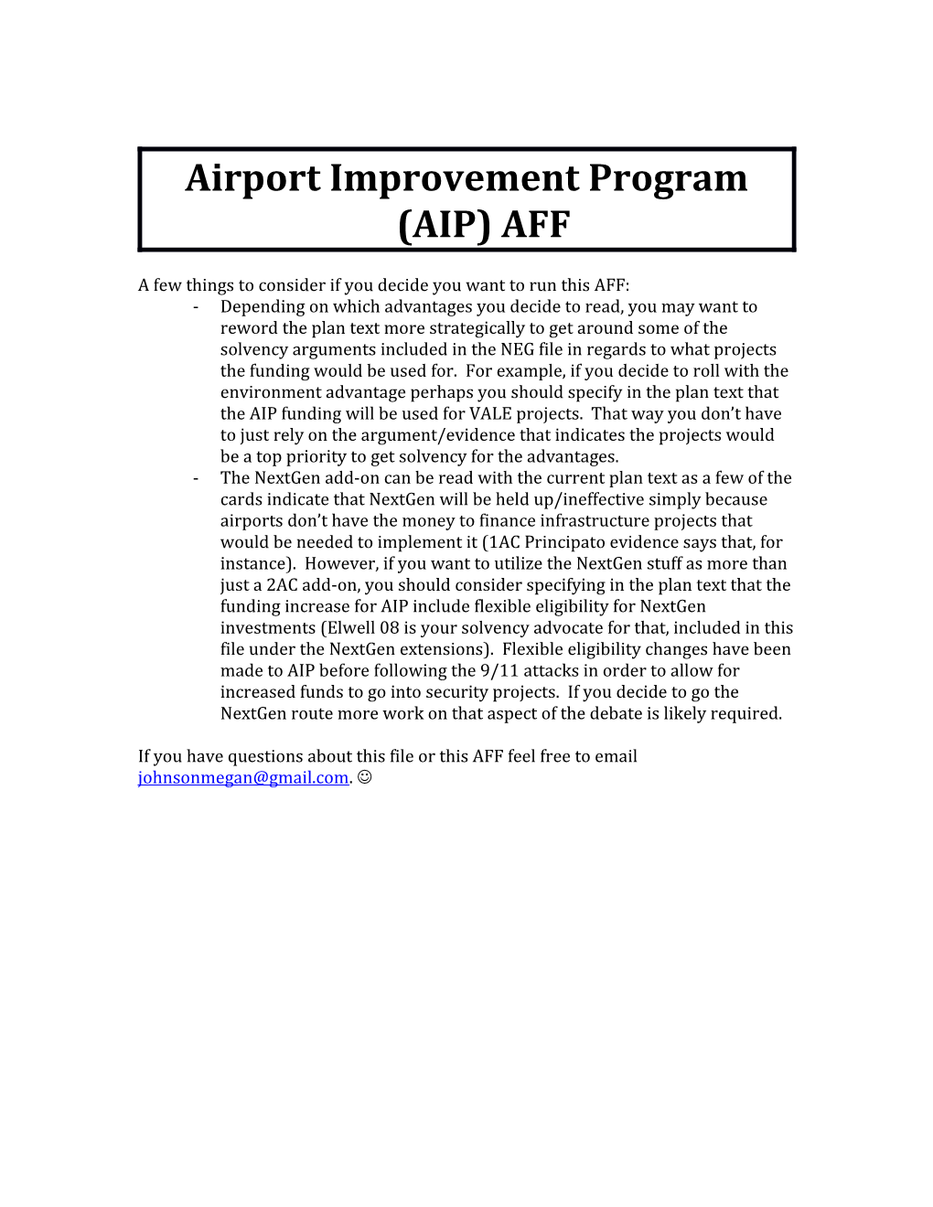 Airport Improvement Program (AIP) AFF