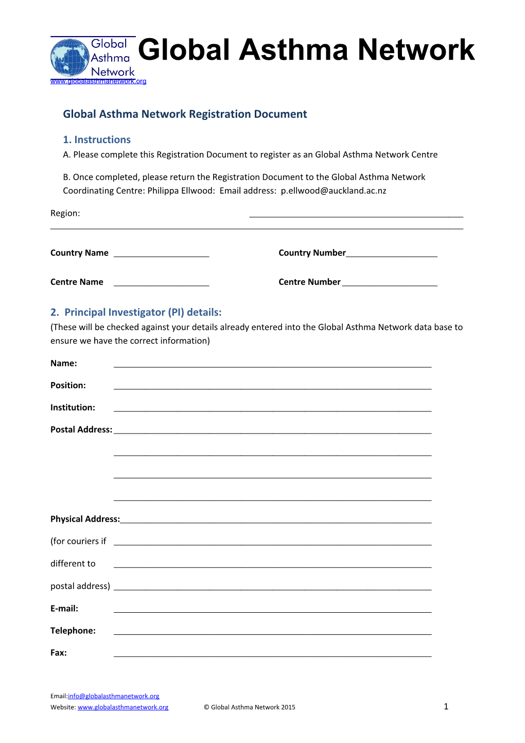 Global Asthma Network Registration Document