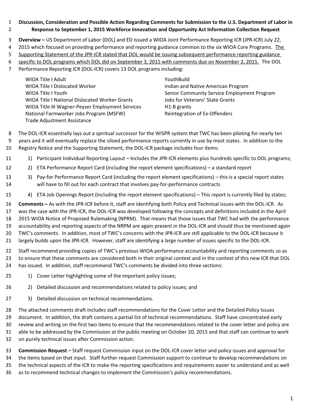 Commission Meeting Materials October 6, 2015 - Comments Workforce Innovation and Opportunity