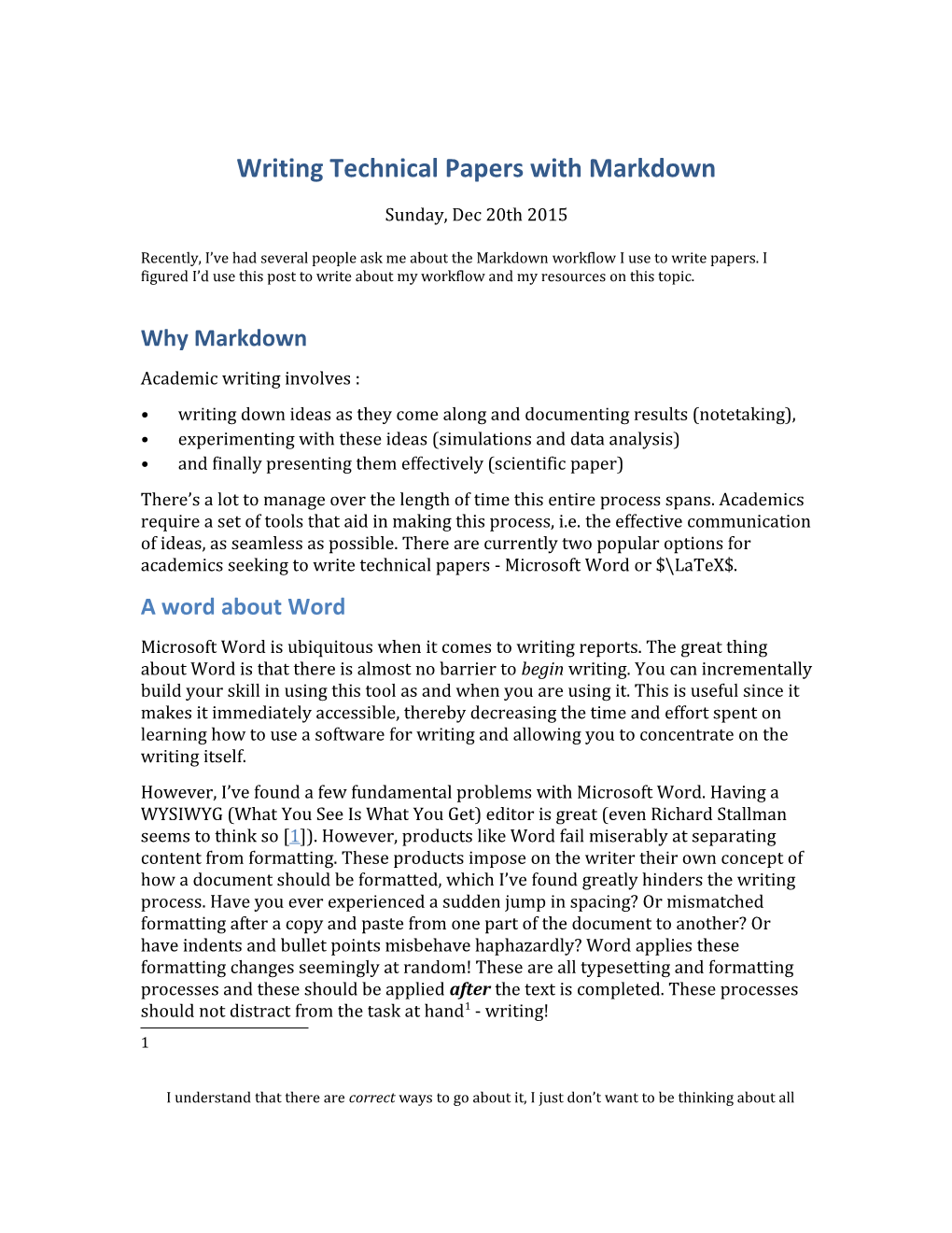 Writing Technical Papers with Markdown